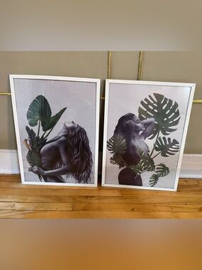 IKEA Botanical Woman Art Prints - Green & Black - Set of 2